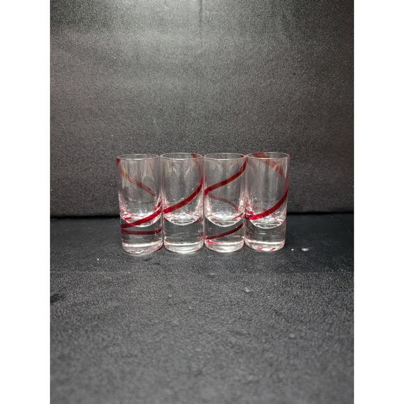 Pier One‎ Red Swirl Cordial Glasses, Set of 4, Shot Glasses, Elegant Glassware - Picture 1 of 9